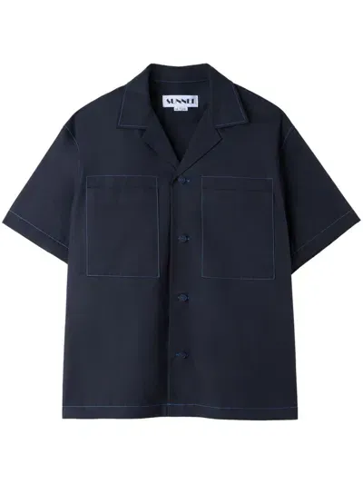 Sunnei Contrast-stitch Camp Shirt In Blue