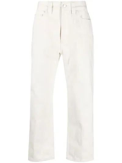 Sunnei Cropped Cotton Trousers In Neutrals