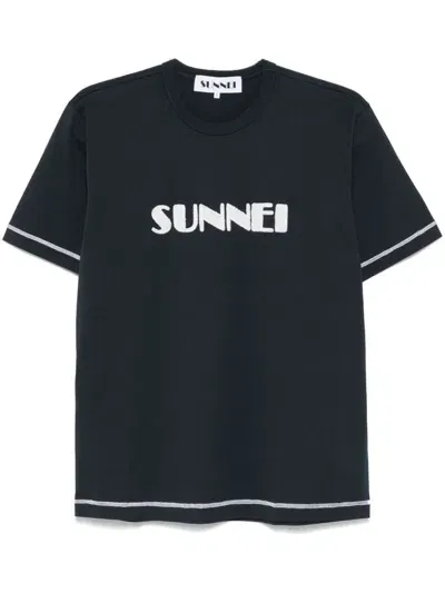 Sunnei Flocked Logo T-shirt In Blue