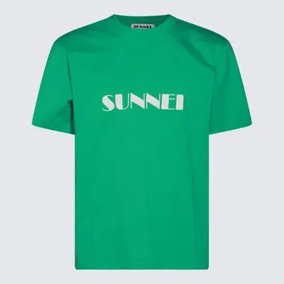 Sunnei Green Cotton T-shirt In Emerald Green