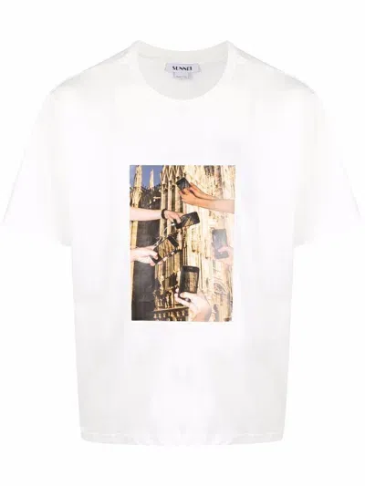 Sunnei Iphone-print Cotton T-shirt In White