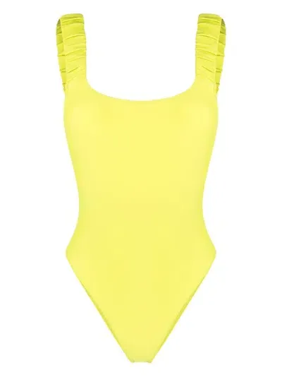 Sunnei Logo-print Ruched Swimsuit In Green