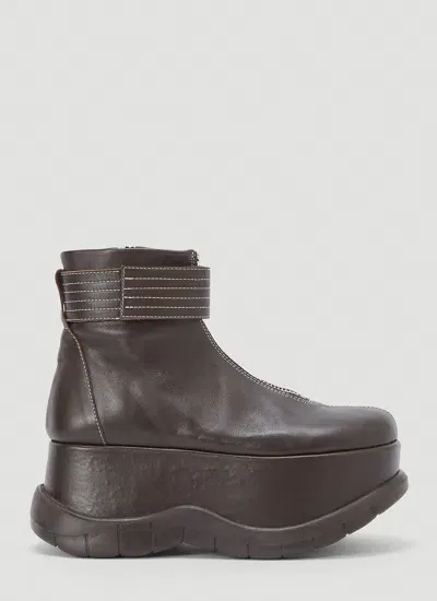 Sunnei Platform Leather Boots In Brown