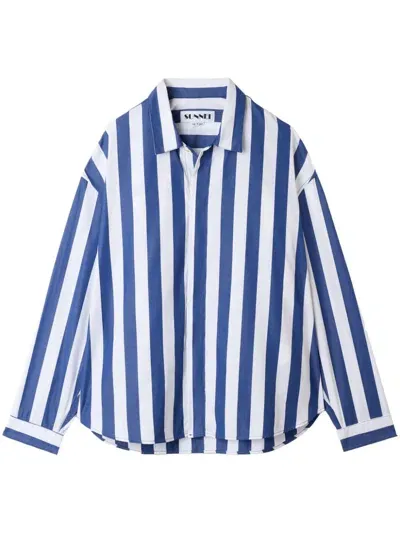 Sunnei Striped Long-sleeve Shirt In Blue