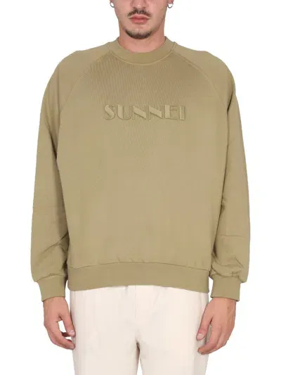 Sunnei Sweatshirt With Logo Embroidery In Beige