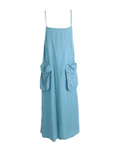 Sunnei Patch Pockets Maxi Dress With Spaghetti Straps In Blue