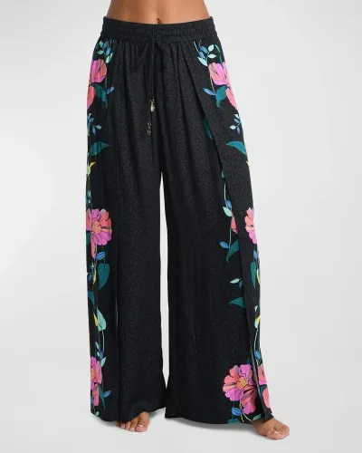 Sunshine 79 Cascade Blooms Beach Pants In Black