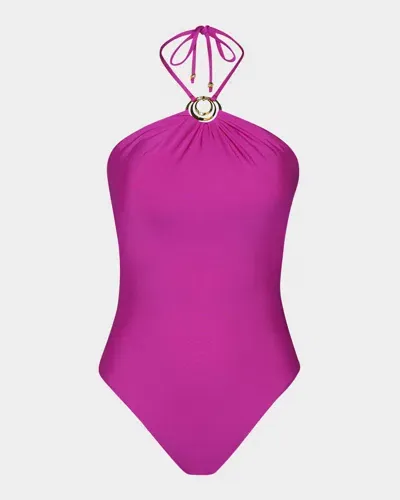 Sunshine 79 Gypset Halter One-piece Swimsuit In Bright Violet