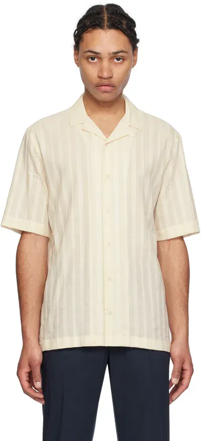 Sunspel Striped Embroidered Cotton Shirt In Ecru