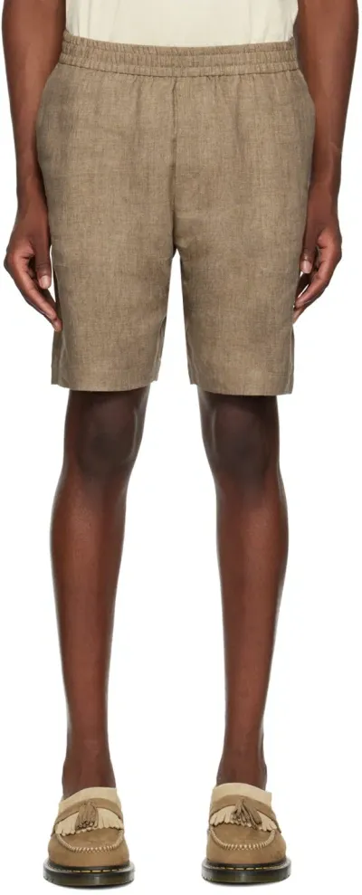 Sunspel Brown Linen Drawstring Shorts In Dark Sand