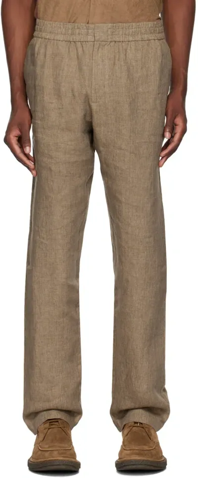 Sunspel Brown Linen Drawstring Trousers In Dark Sand