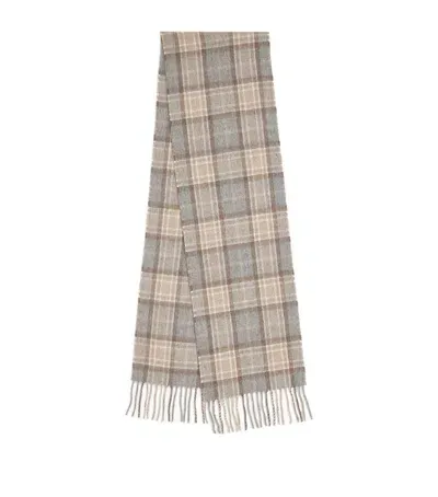 Sunspel Cashmere Check Scarf In Brown