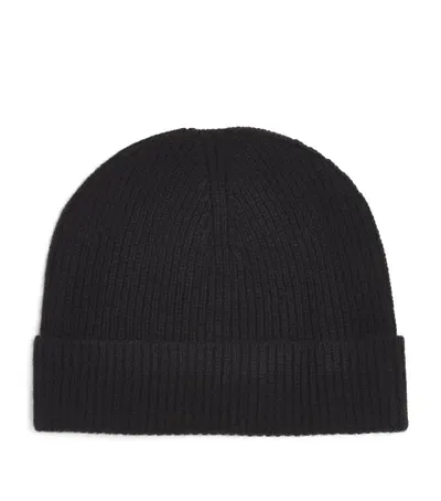 Sunspel Cashmere Ribbed Beanie In Black