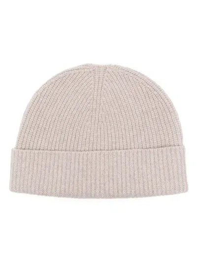 Sunspel Cashmere Ribbed Beanie Hat In Neutrals