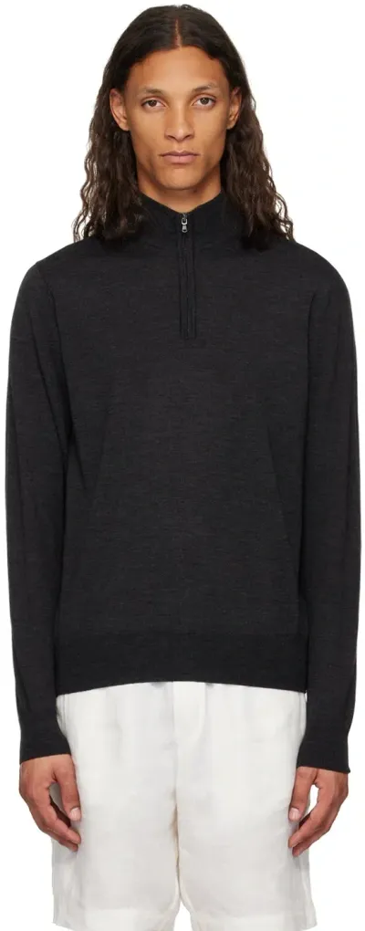 Sunspel Gray Half-zip Sweater In Charcoal Melange