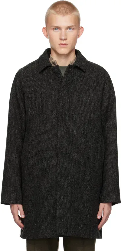 Sunspel Gray Harris Tweed Car Coat In Charcoal Mel Herbone