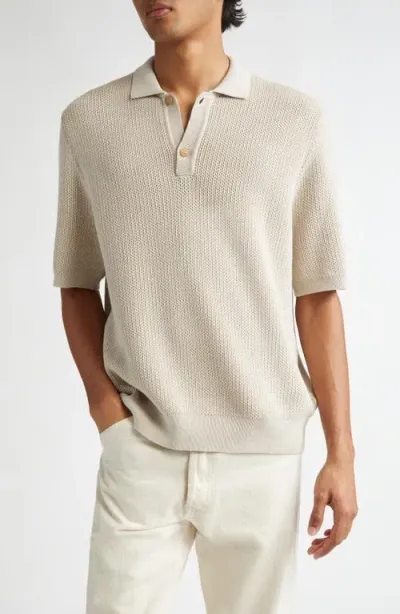 Sunspel Melrose Textured Knit Polo In Ecru