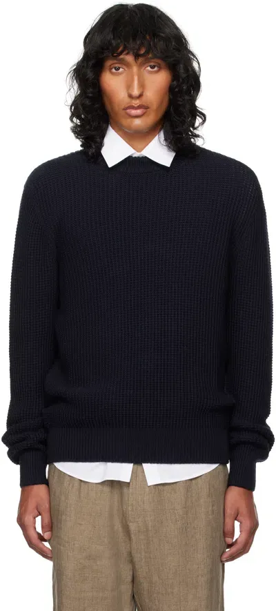 Sunspel Navy Mariner Mock Neck Sweater In Light Navy