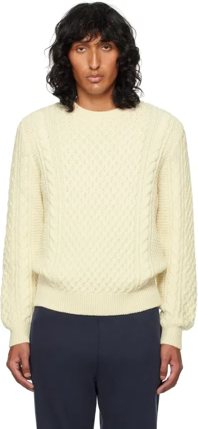 Sunspel Off-white Cable Knit Sweater In Ecru