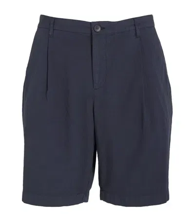 Sunspel Seersucker Pleated Shorts In Navy