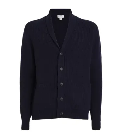 Sunspel Wool-cashmere Shawl Cardigan In Navy