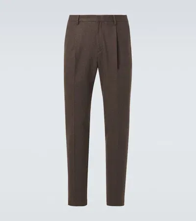 Sunspel Wool Straight Pants In Dark Khaki