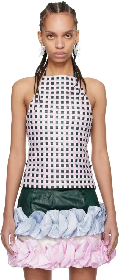 Super Yaya Multicolor 'a Top Weave' Tank Top In Dark Green/baby Blue