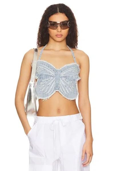 Superdown Analia Halter Top In Light Blue