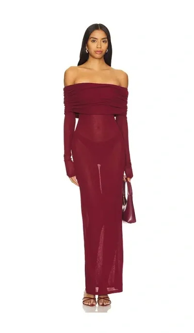 Superdown Chantal Sheer Gown In Burgundy