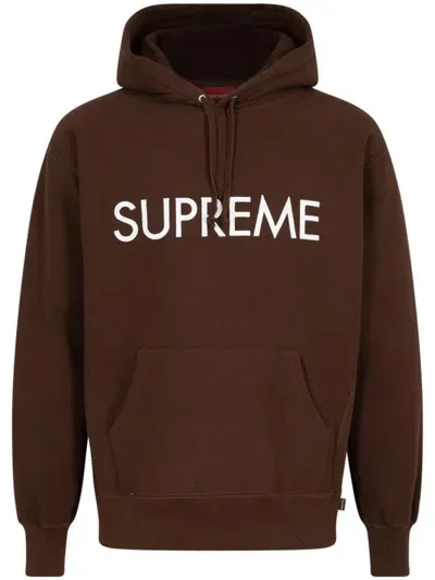 Supreme Capital Long-sleeve Hoodie In Brown