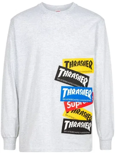 Supreme X Thrasher Multi Logo Long-sleeve T-shirt In Grey