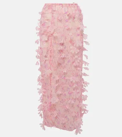 Susan Fang Floral Midi Skirt In Pink