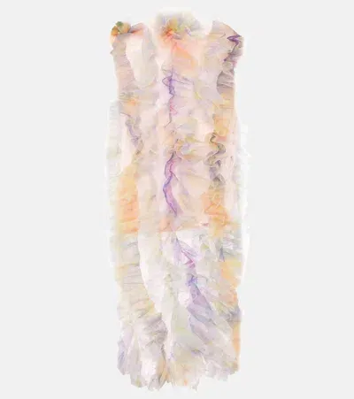 Susan Fang Shirred Tulle Maxi Dress In Multicoloured