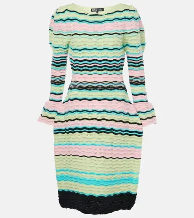 Susan Fang Striped Puff-sleeve Midi Dress In Multicoloured