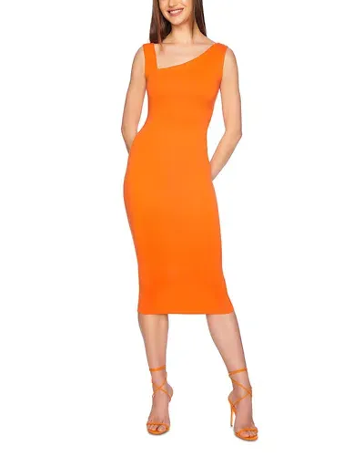 Susana Monaco Asymmetric Neck Body Con Midi Dress In Mandarin