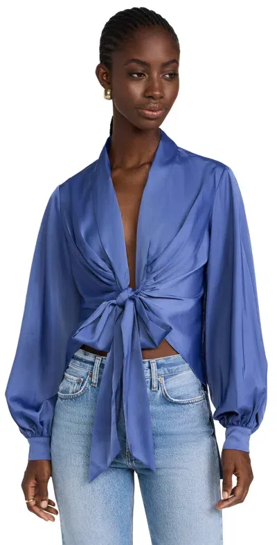 Susana Monaco Matte Satin Tie Blouse Mediterranean