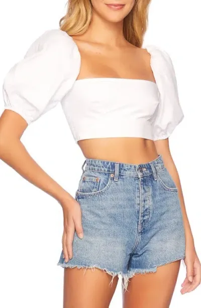 Susana Monaco Cotton Puff Sleeve Cropped Top In Sugar