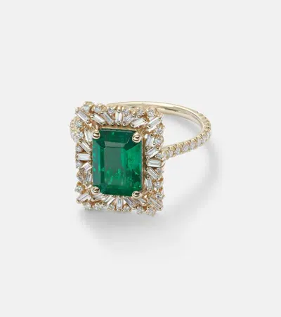 Suzanne Kalan 18kt Gold Ring With Emerald And Diamonds