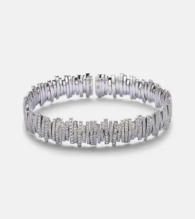 Suzanne Kalan Classic Medium 18kt White Gold Bracelet With Diamonds In Silver