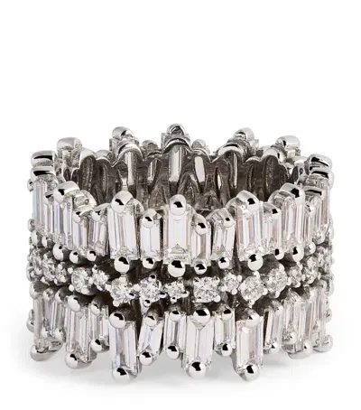 Suzanne Kalan White Gold And Diamond Short Stack Eternity Ring