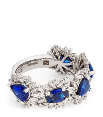 Suzanne Kalan White Gold, Sapphire And Diamond One Of A Kind Flower Crown Ring