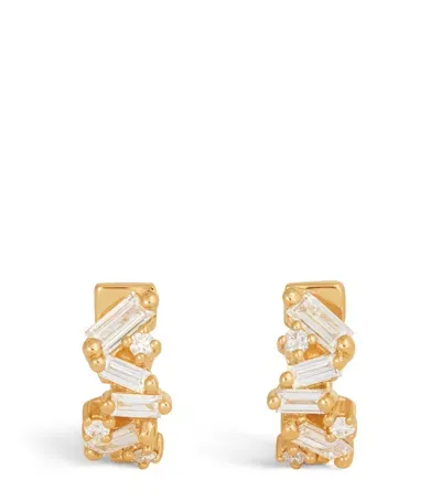 Suzanne Kalan Yellow Gold And Diamond Fireworks Huggie Hoop Earrings