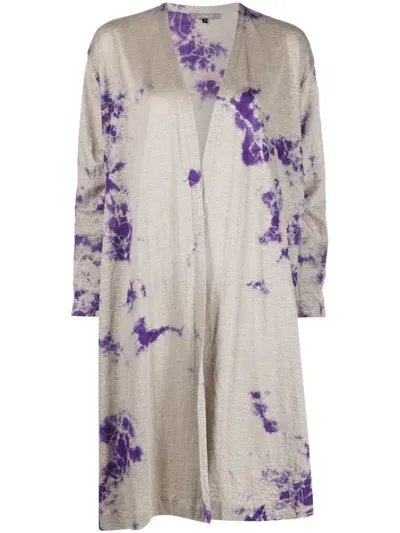 Suzusan Abstract-print Linen Gown In Nude