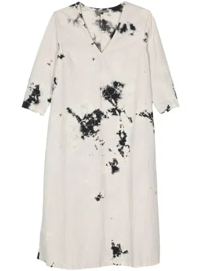 Suzusan V-neck Cotton Midi Dress In White