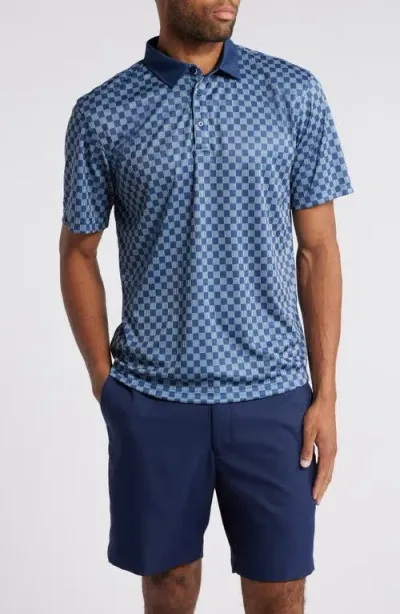 Swannies Gunnar Check Print Golf Polo In Navy