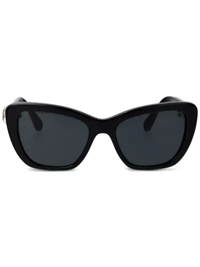 Swarovski Cat-eye Crystal-embellished-arm Sunglasses In Black