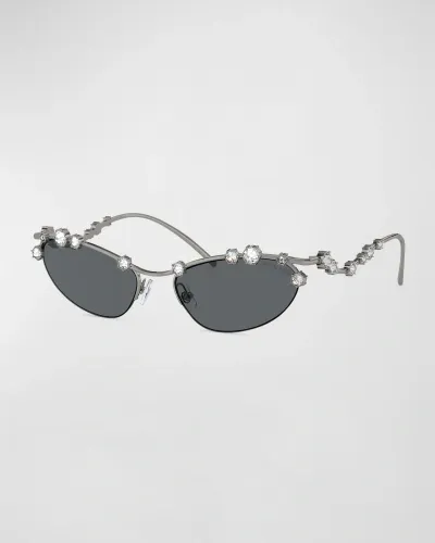 Swarovski Constella Crystal Embellished Metal Cat-eye Sunglasses In Gunmetal