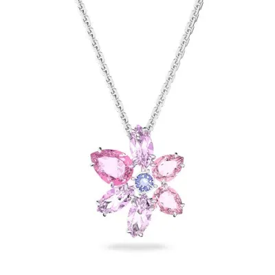 Swarovski Women's Gema Rhodium-plated & Crystal Flower Pendant Necklace In Pink