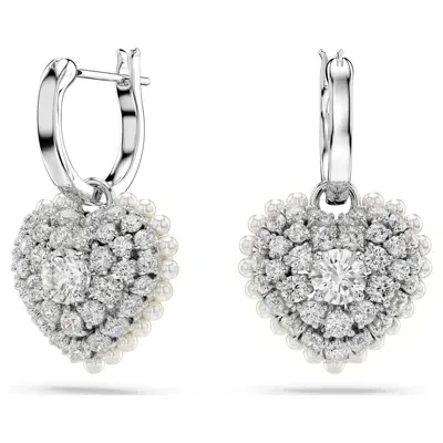 Swarovski Hyperbola Huggie Heart Drop Earrings In White Gold