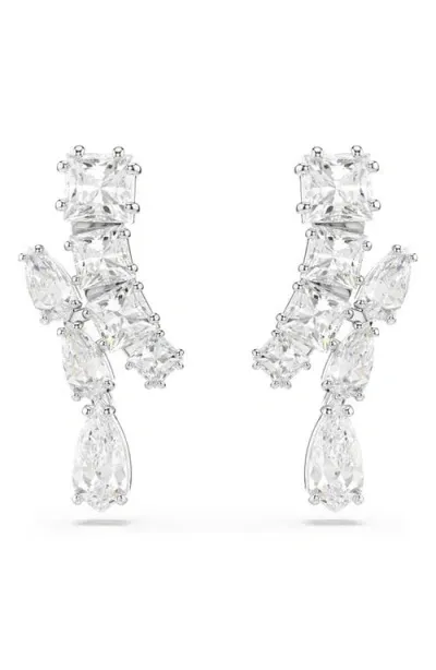 Swarovski Matrix Drop Earrings In White/silver